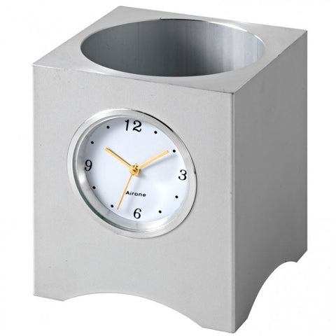 silver metal desk clock and pen pots | Adband
